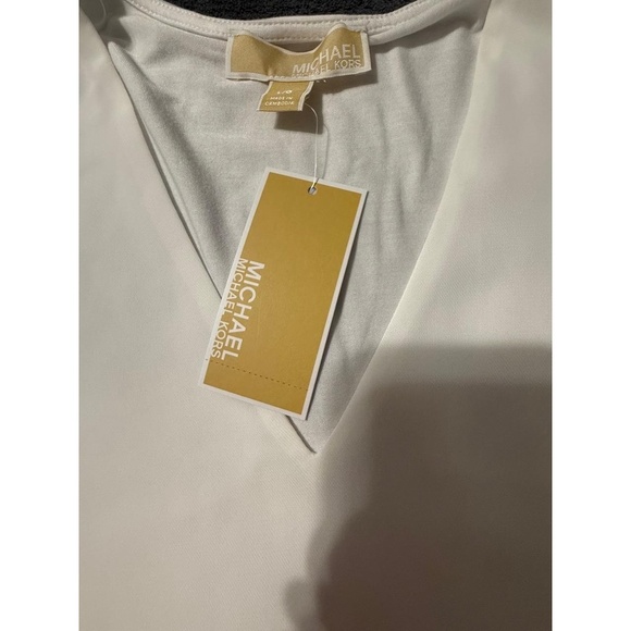 NWT MICHAEL KORS Womens Size L White Flowy Layered Side Slits Chic Casual Blouse - Picture 6 of 11